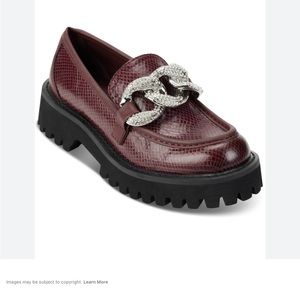 Karl Lagerfeld Burgundy Loafers with Silver Chain